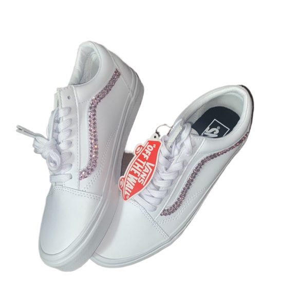 Light Rose Pink Luxe Crystal Diamond Classic Lace Up Old Skool Vans - Picture 4 of 7